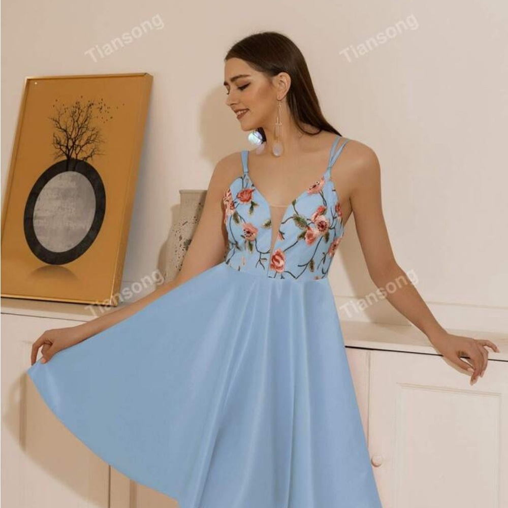 ANGEL FASHIONS Mesh Insert Floral Embroidery Satin Cami Dress